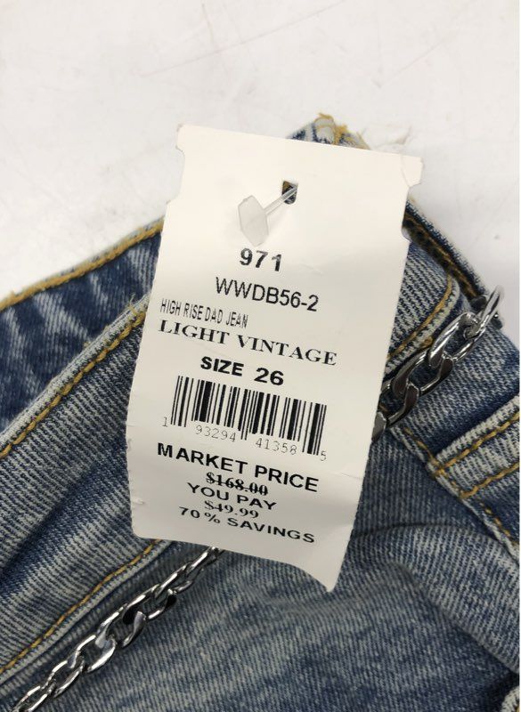 WeWoreWhat Women's High Rise Dad Jeans Light Vintage Blue Chain Accent NWT 26