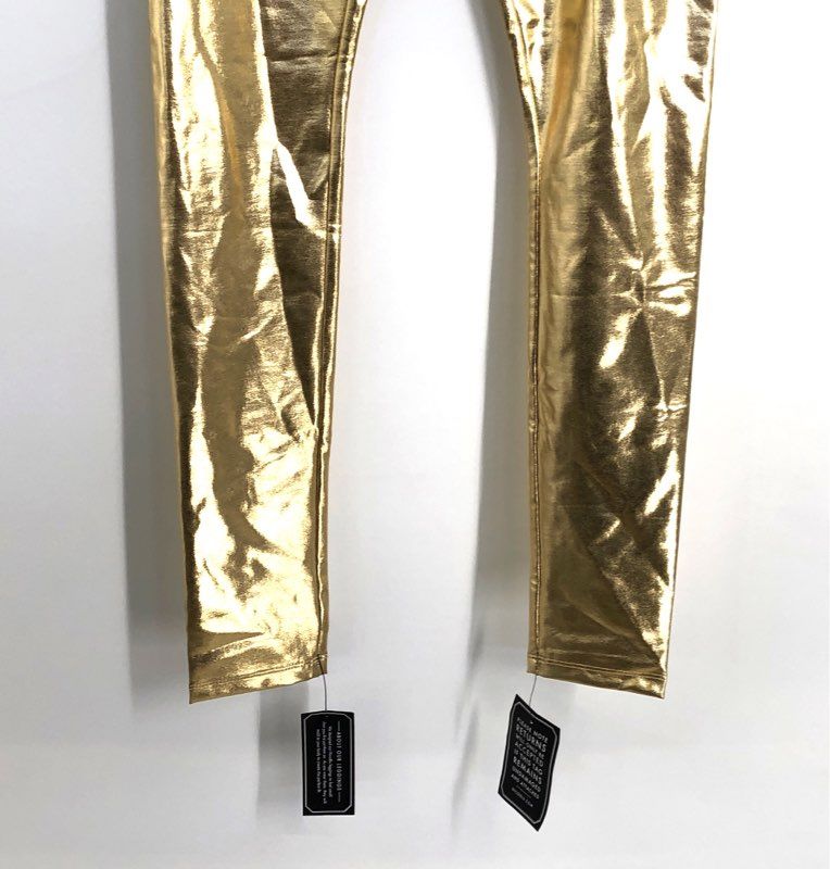Nicoblu Women's Gold Metallic Shiny High Waist Tights Leggings Sz XS NWT