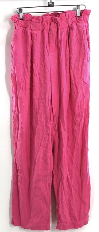 Monrow Women's Pink Wide Leg Pants Linen Blend Paperbag Waist Sz S