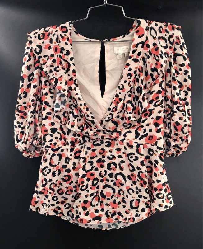 Ted Baker Women's Top Lot of 2 White Gianori Sz 2 & Leopard Coralo Sz 1