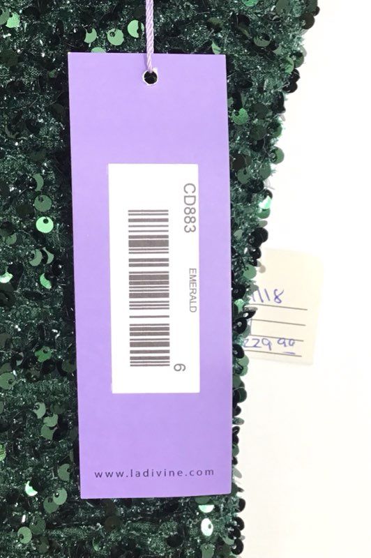 Ladivine Emerald Green Sequined Mermaid Gown CD883 Slit Corset Sz 6 NWT