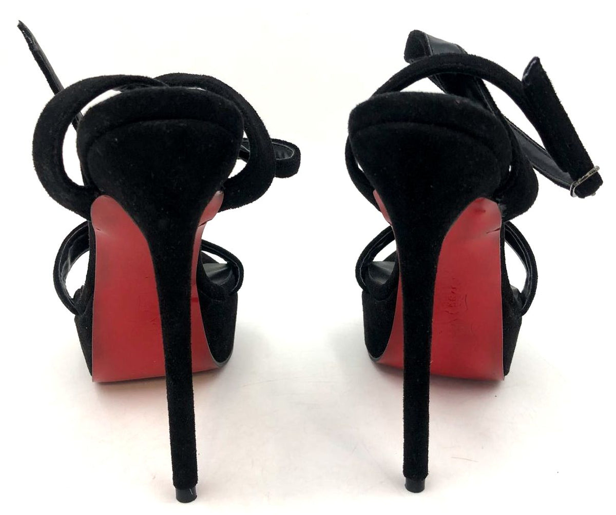 Christian Louboutin Inspired Women's Black Velvet Red-Sole Heels - Size 35