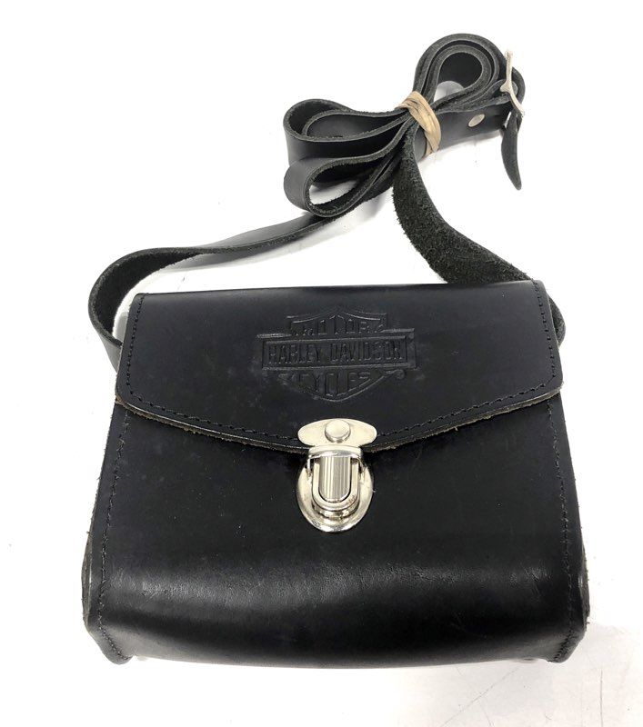 Vintage Harley Davidson Black Leather Crossbody Bag Purse Silver Hardware