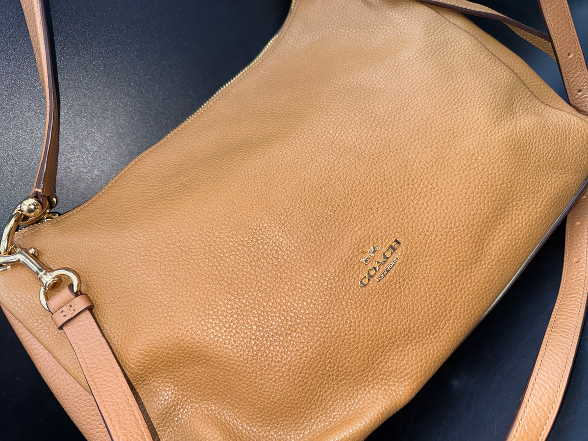 Coach Tan Pebbled Leather Mia Shoulder Bag Crossbody Gold Hardware COA