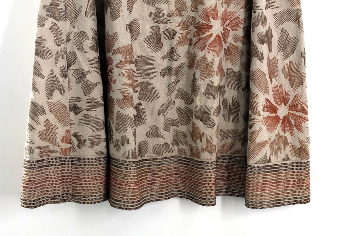 Coldwater Creek Women's Embroidered Floral Linen Blend A-Line Midi Skirt PL NWT