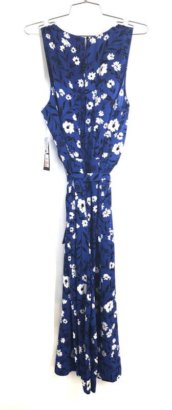Nine West Women's Blue Floral Sleeveless Maxi Dress with Tie Waist NWT Sz 12
