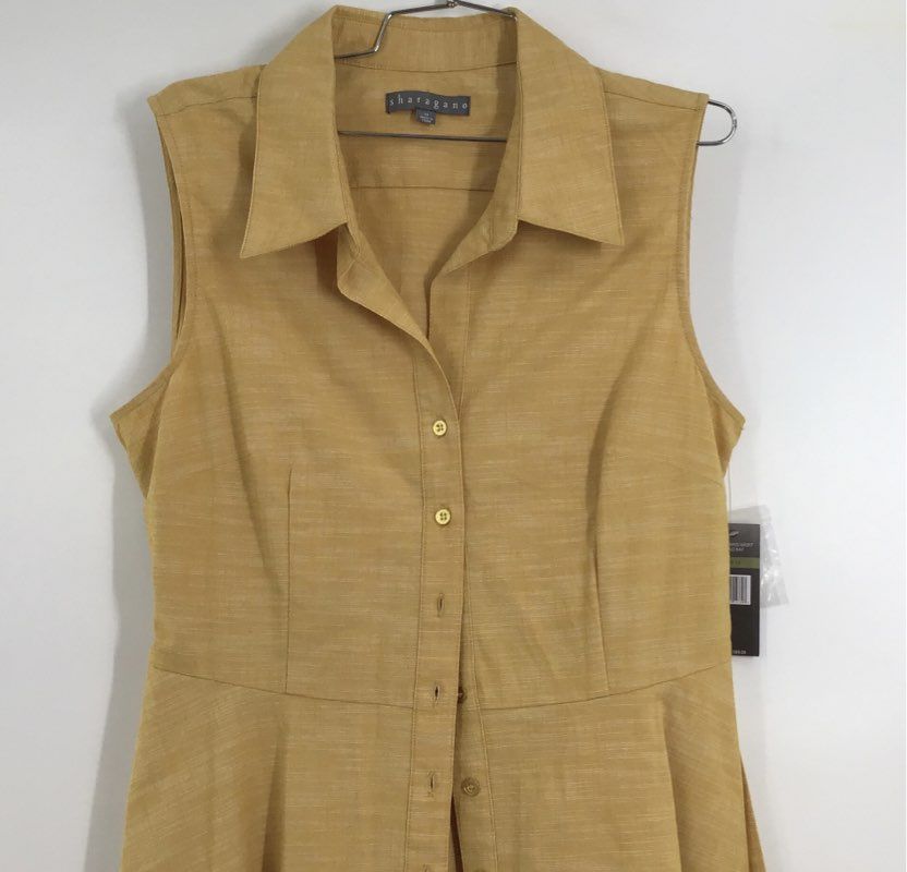 NWT Sharagano Men&#39;s Gold Ray Sleeveless Collared Shirt Dress - Size 14