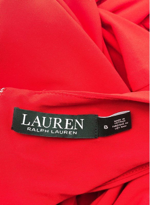Lauren Ralph Lauren Women's Orient Red Ruched Side V-Neck Dress NWT Sz 8
