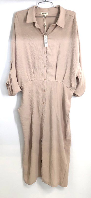 Max Studio Women's Papyrus Beige Textured Button Front Shirt Midi Dress XL NWT