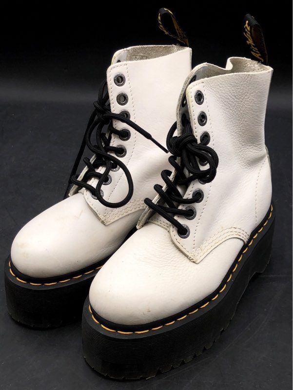 Dr. Martens 1460 Pascal Max White Leather Platform Boots Women's Size 5