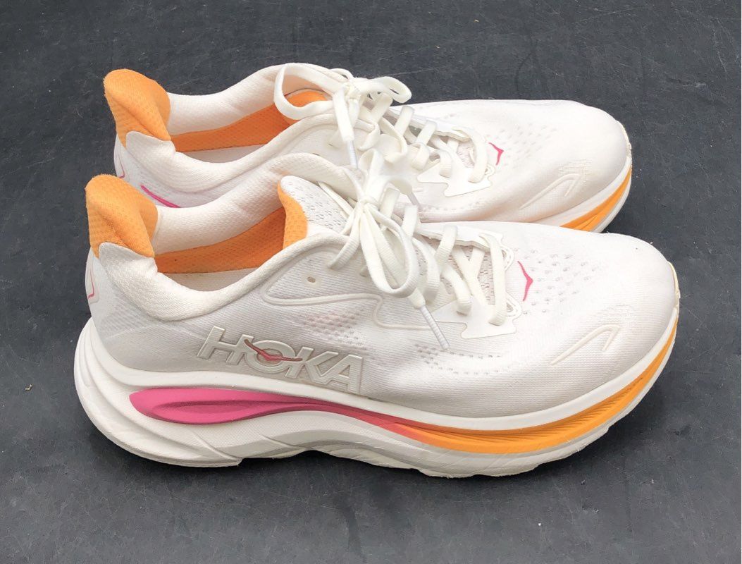 Hoka Clifton 9 White Pinkberry Orange Women's Running Shoes Size 8B