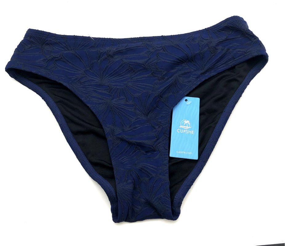 Cupshe Women's Navy Blue One Shoulder Scalloped Floral Textured Bikini Set NWT S