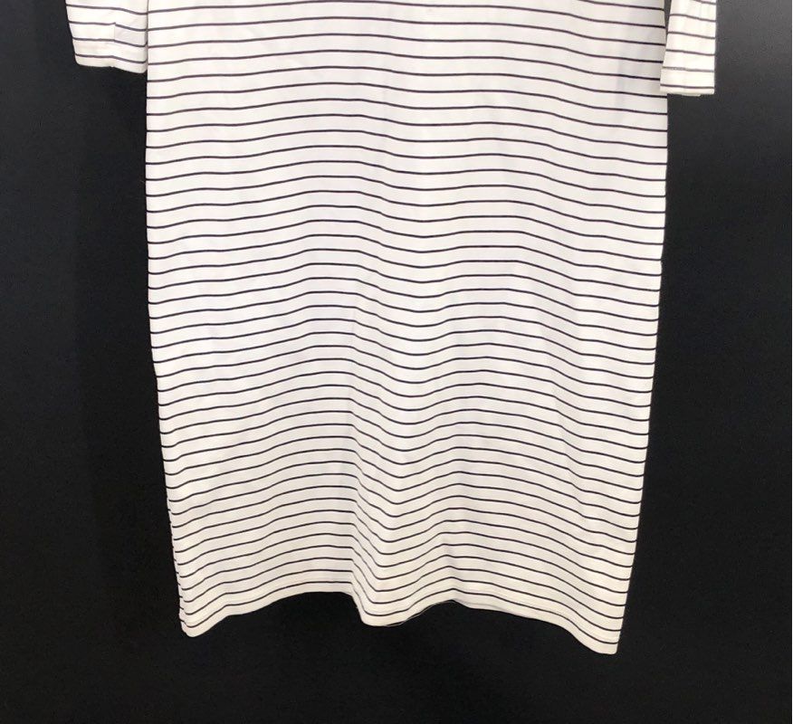 Sonnet James Women's White Black Striped A Play Dress Long Sleeve Jersey Sz S