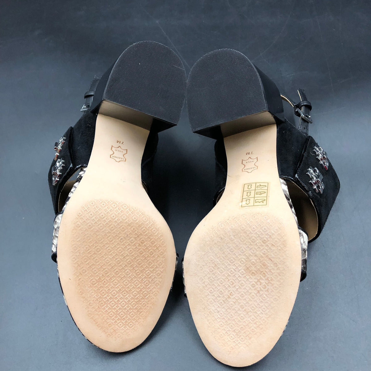 Tory Burch Black Suede Snakeskin Block Heel Sandals Size 7 COA