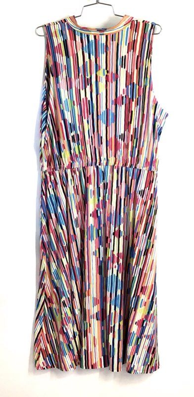 Anne Klein Women's Pink Pansy Combo Multicolor Stripe Sleeveless Dress XL NWT