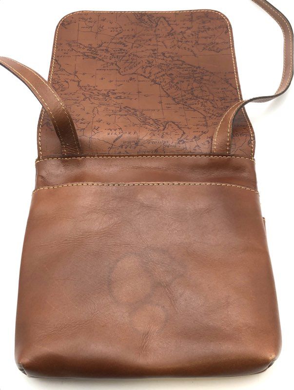 Patricia Nash Brown Leather Italian Map Print Crossbody Flap Messenger Bag