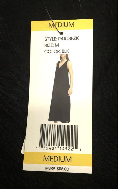 DKNY Women's Black Linen Blend Sleeveless V-Neck Maxi Dress Size M NWT