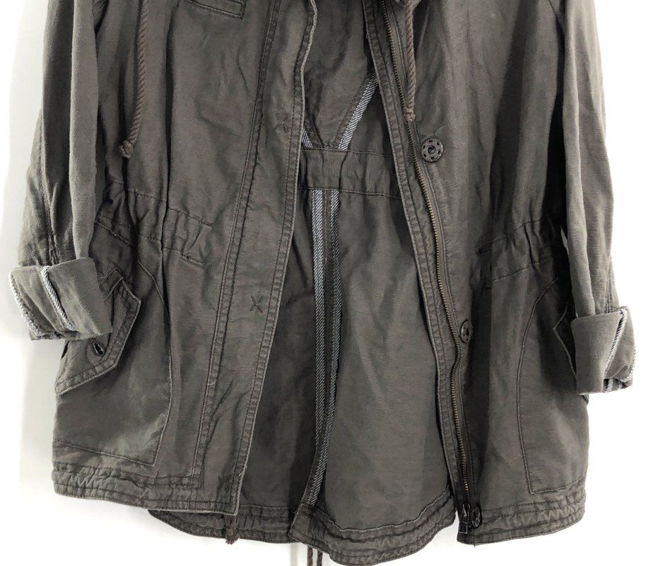 Hei Hei Women's Gray Lace Back Floral Detail Full Zip Utility Field Jacket Sz XS