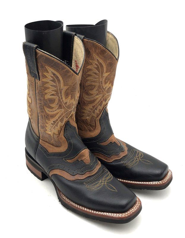 Arango Bull Renegado Black Tan Leather Square Toe Cowboy Boots Men's Size 8.5