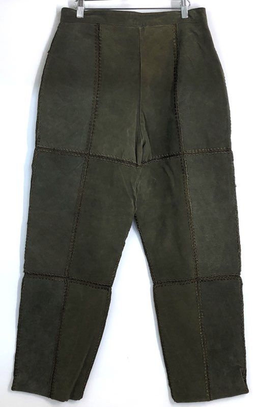 Vintage 90s Selene Sport Women's Olive Green Suede Leather Patchwork Set Sz 12