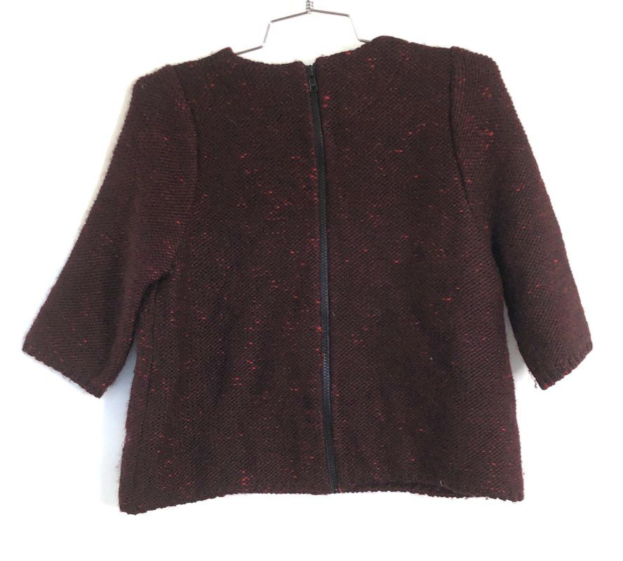 Buchanan & Kang Women's Burgundy Marled Zip Back Cropped Knit Top Sz XS