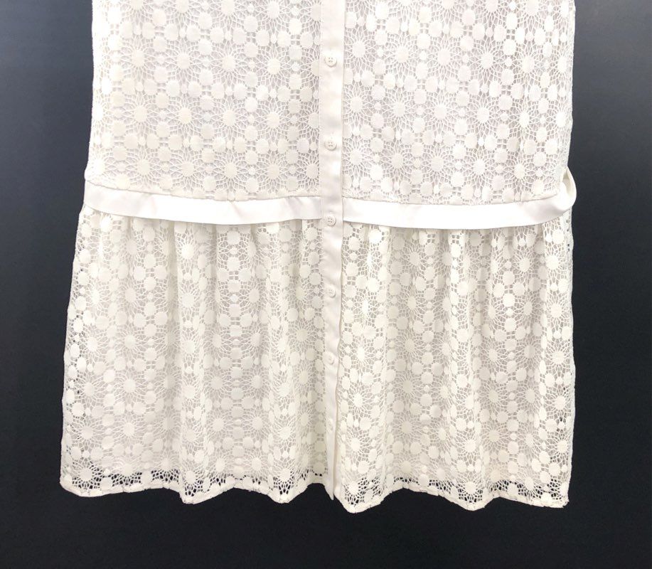 DKNY Women's White Sleeveless Lace Tiered Button Down Shirt Dress NWT Sz 12