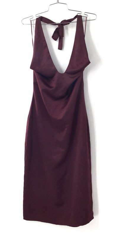 New Jason Wu Women's Burgundy Satin Halter Cowl Neck Midi Dress Size S