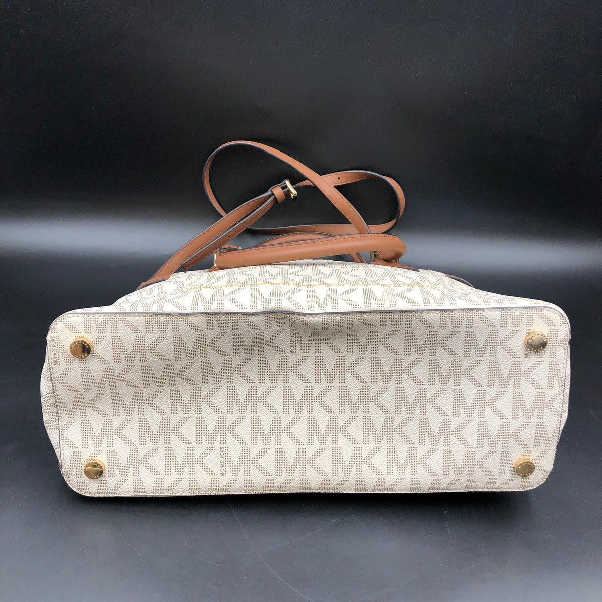 Michael Kors Ivory Brown Jet Set Logo Shoulder Satchel Bag Gold Hardware COA