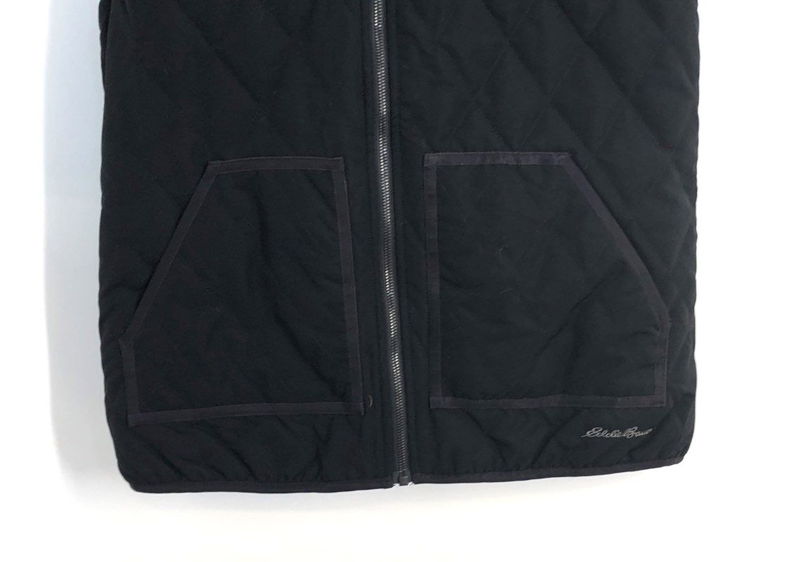 Eddie Bauer Women's Black Snowfurry Quilted Hooded Faux Fur Vest Sz L
