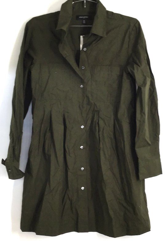 Banana Republic Women's Olive Green Pleated Waist Cotton Shirt Dress Sz XS NWT