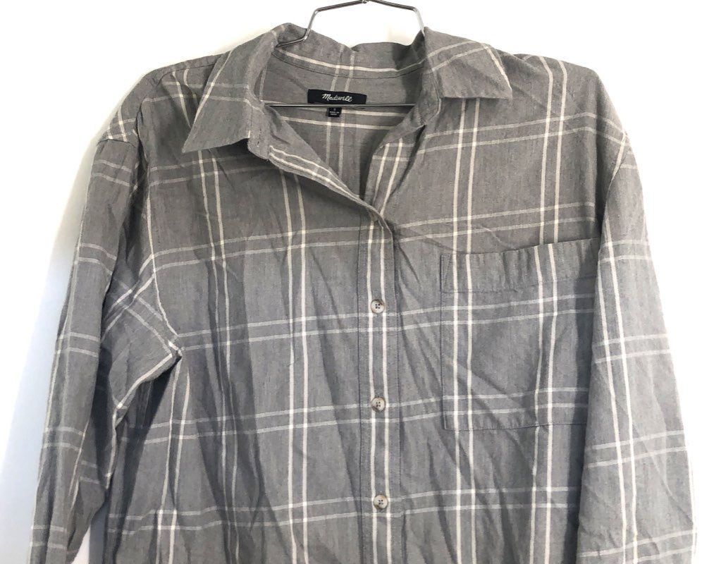 Madewell Women's Gray Windowpane Plaid Long Sleeve Button Down Shirt Size S