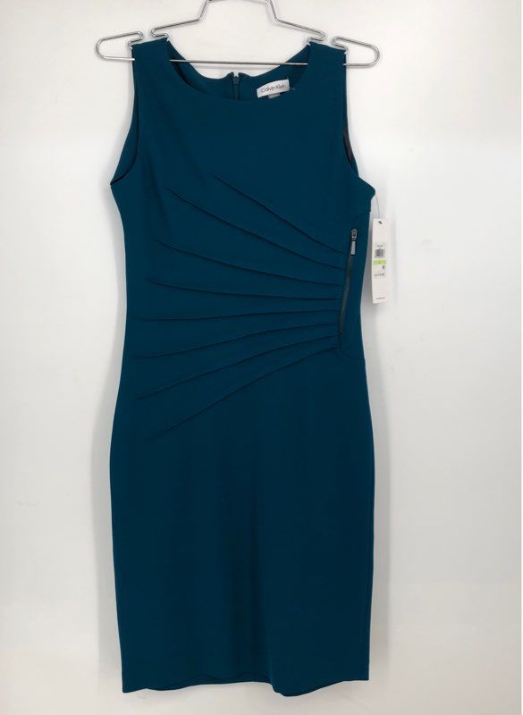 NWT Calvin Klein Women&#39;s Teal Sleeveless Round Neck Sheath Dress - Size 4