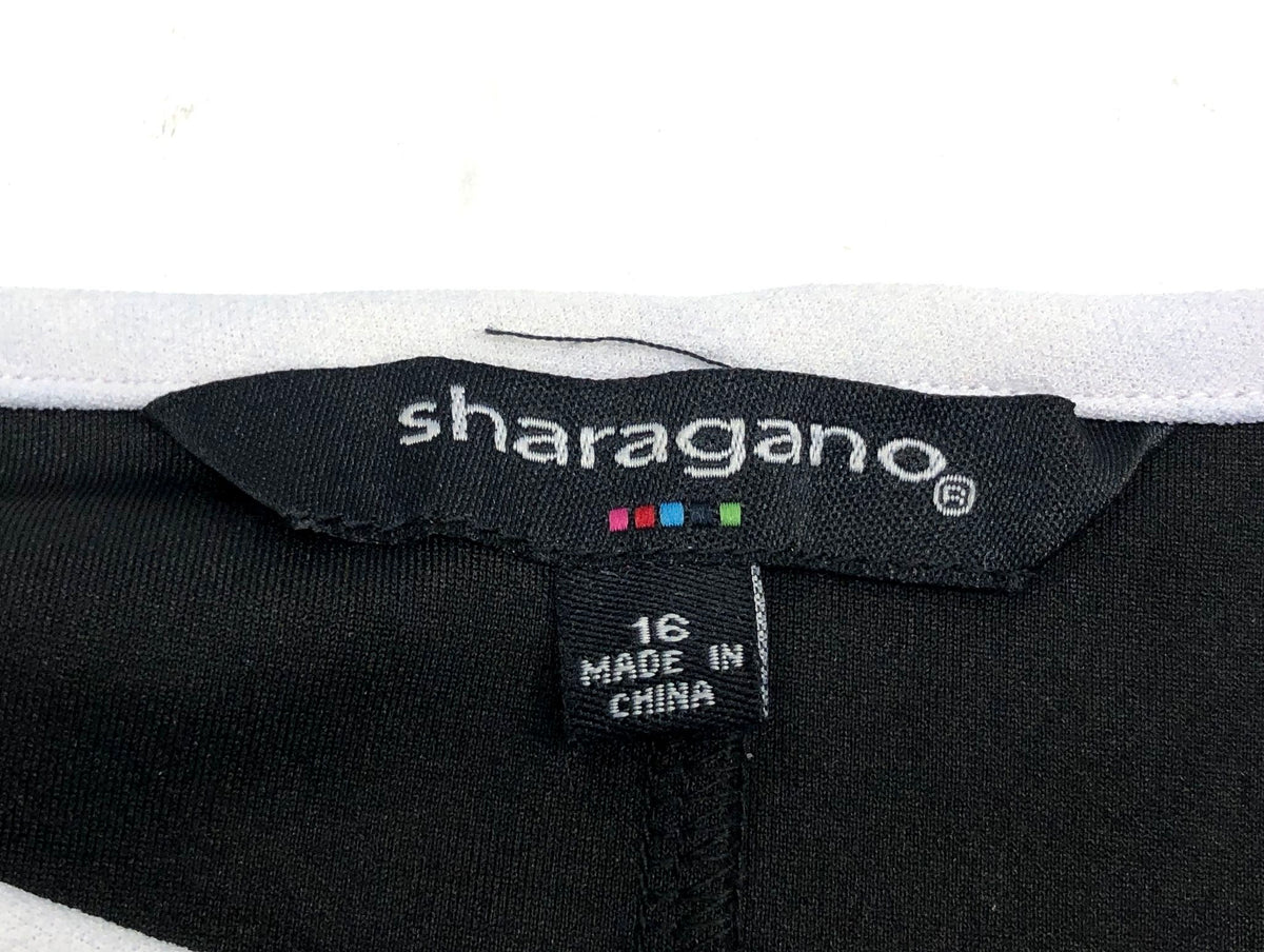 Sharagano Women's Black Cold Shoulder Dress White Trim Stretch NWT Size 16
