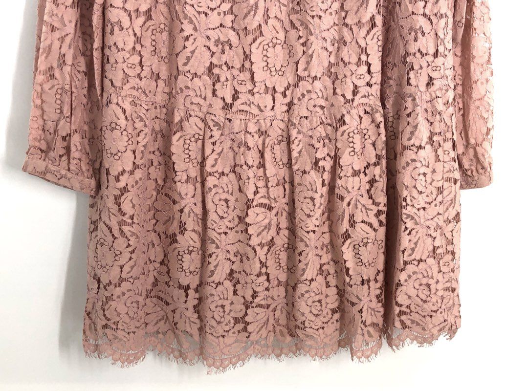 BCBGMAXAZRIA Women's Leonora Lace Ruffle Mini Dress Shadow Blush Pink Sz S NWT