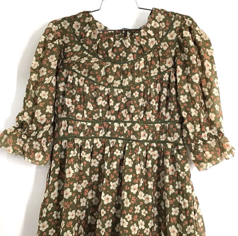 Kristopher Brock x Tecovas Women's The Charlie Olive Floral Midi Dress XL NWT