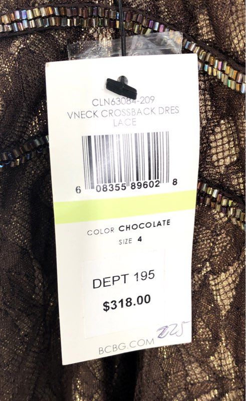 BCBGMAXAZRIA Women's Chocolate Gold Metallic Beaded Lace Cocktail Dress NWT Sz 4
