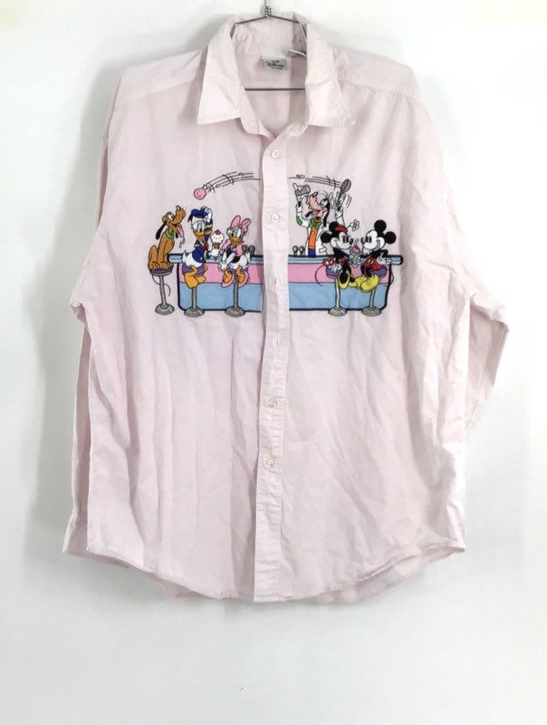 The Disney Store Men&#39;s Pink Cotton Button-Up Shirt - Size XL