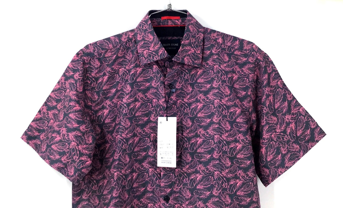 NWT Silver Stone Collection Men's Black Pink Modern Fit Button-Up Shirt - Size S