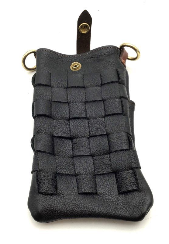 Vintage Rivet Leatherworks Black Woven Pouch Crossbody Bag Brass Hardware 112