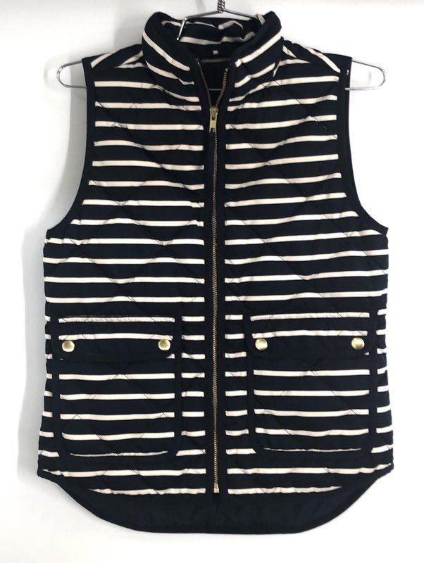 J.Crew Women's Excursion Quilted Vest Navy White Striped Sz XXS