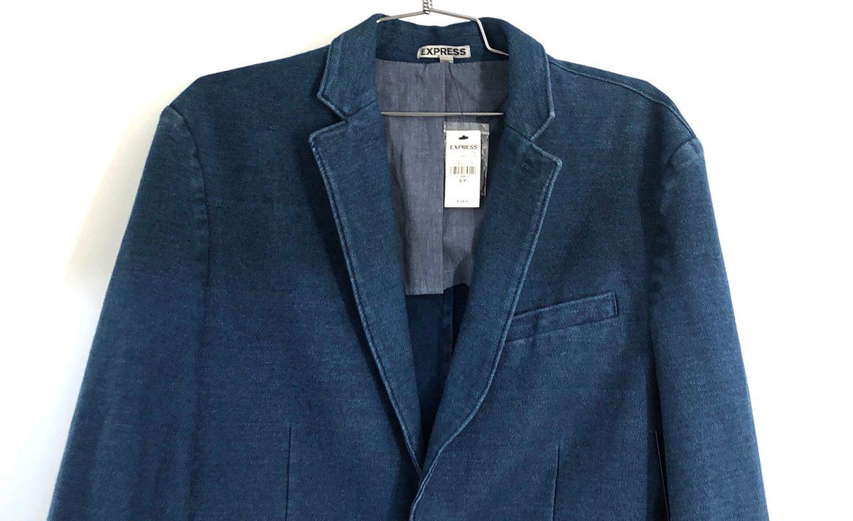 Express Men's Blue Slim Fit Knit Denim Blazer Jacket Sz S NWT