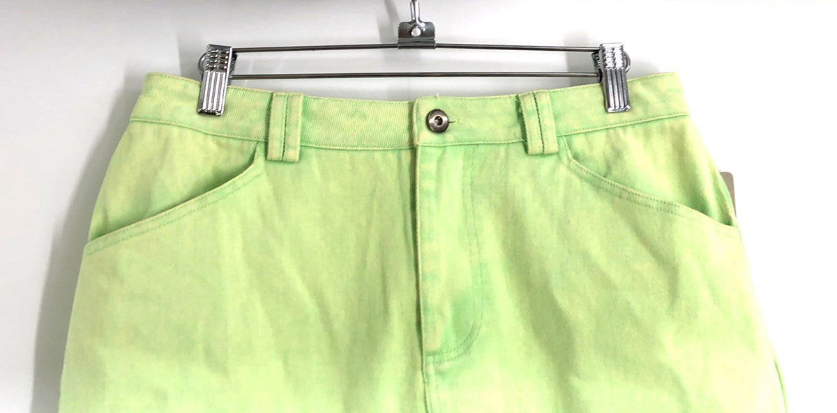 Sunland 17 Women's Lime Green Denim Mini Skirt Raw Frayed Hem Size M
