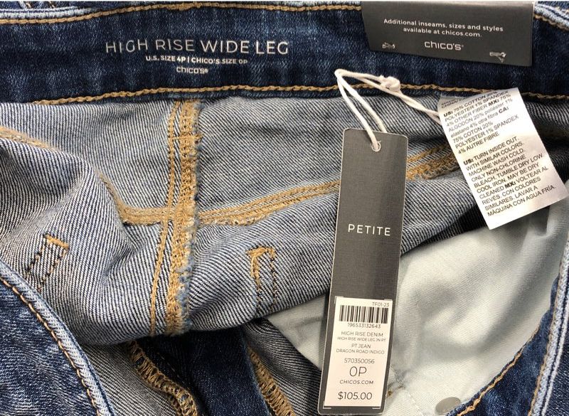 NWT Chico&#39;s Women&#39;s Blue Denim High Rise Wide-Leg Jeans - Size 4P