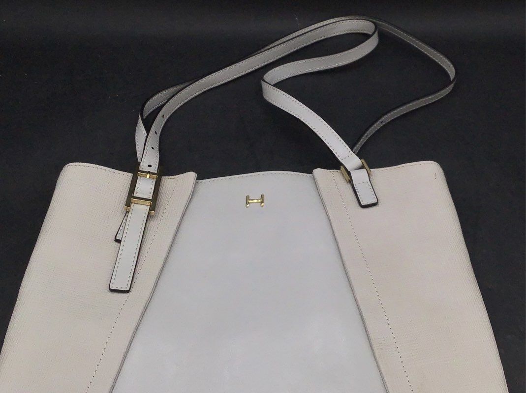 H by Halston Gray Textured Tote Shoulder Bag Gold Tone Hardware