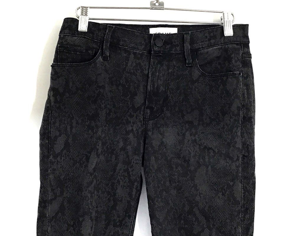 FRAME Women's Black Gray Snakeskin Animal Print Skinny Stretch Jeans Sz 28