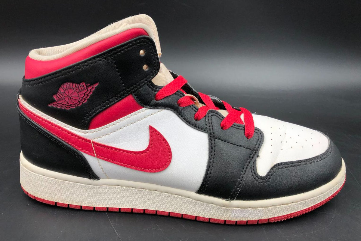 Nike Air Jordan 1 Mid GS &#39;White Very Berry&#39; Red/Black Sneakers - Size 7Y (+COA)