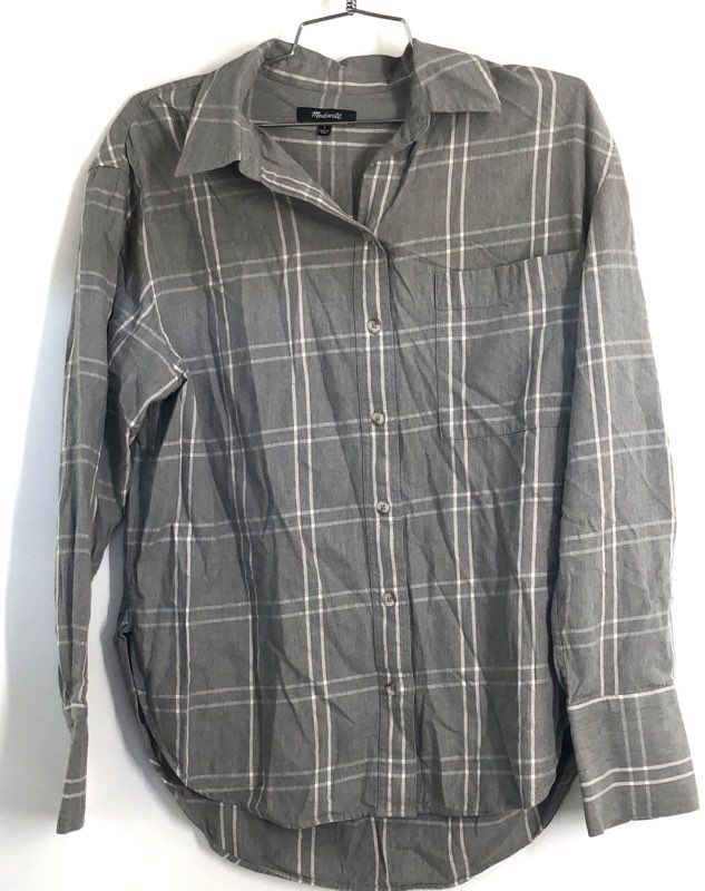 Madewell Women's Gray Windowpane Plaid Long Sleeve Button Down Shirt Size S