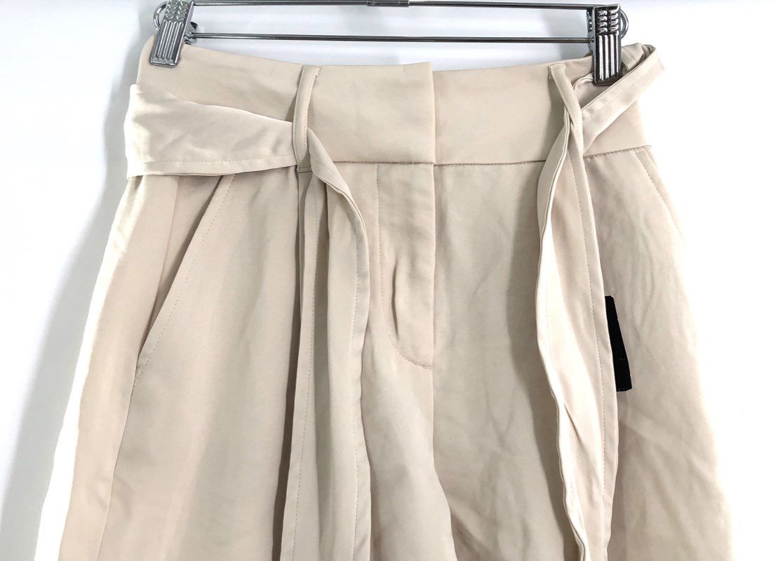 Express Women's Beige Super High Rise Shortie Tie Belt Cuffed Shorts Sz 00 NWT