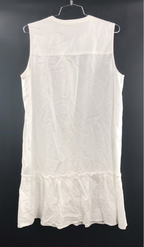 Sharagano Women's White Sleeveless Button Front Ruffle Hem Dress NWT Sz M
