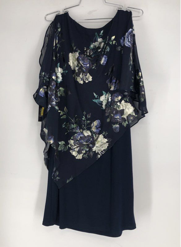 Ignite Evenings Women's Navy Floral Metallic Capelet Sheath Dress Sz 12 NWT